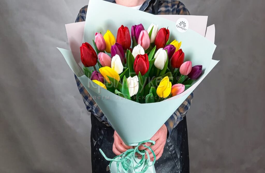 Букет из разноцветных тюльпанов (25 шт.)